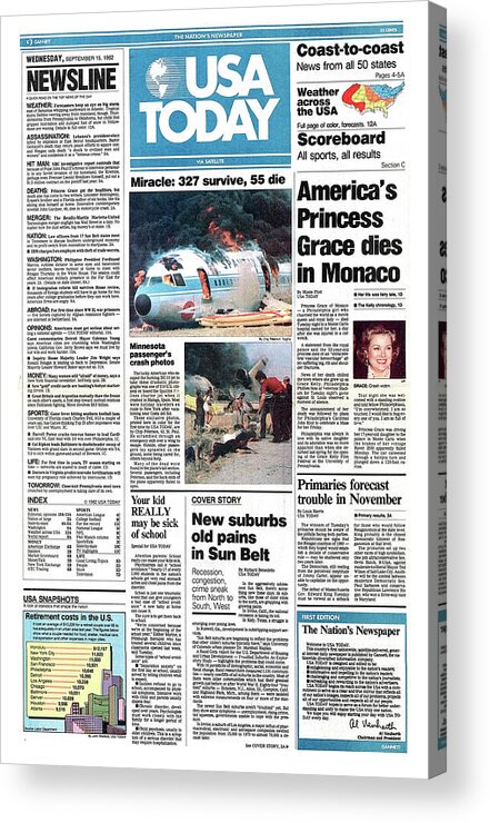 Usa Today Acrylic Print featuring the digital art 1982 USA TODAY Front Page by Gannett