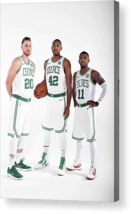 Media Day Acrylic Print featuring the photograph Al Horford, Kyrie Irving, and Gordon Hayward by Brian Babineau