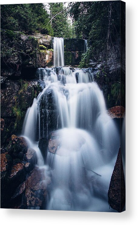 Jizera Mountains Acrylic Print featuring the photograph Cascade of two large waterfalls on the small river Jedlova by Vaclav Sonnek