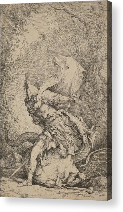 Salvator Rosa Acrylic Print featuring the drawing Jason and the Dragon #4 by Salvator Rosa