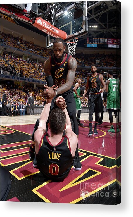 Playoffs Acrylic Print featuring the photograph Kevin Love and Lebron James by David Liam Kyle