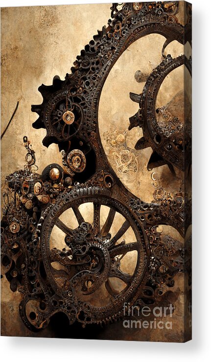 Steampunk Acrylic Print featuring the digital art Steampunk gears #1 by Sabantha