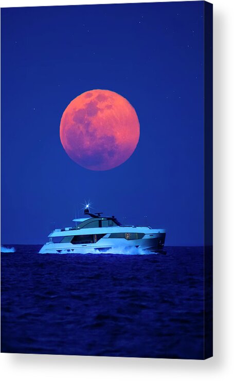 Yacht Acrylic Print featuring the photograph Yacht Cruise Under the Moon #2 by Mark Andrew Thomas
