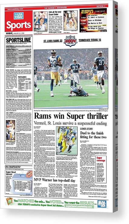 Usa Today Acrylic Print featuring the digital art 2000 Rams vs. Titans USA TODAY SPORTS SECTION FRONT by Gannett