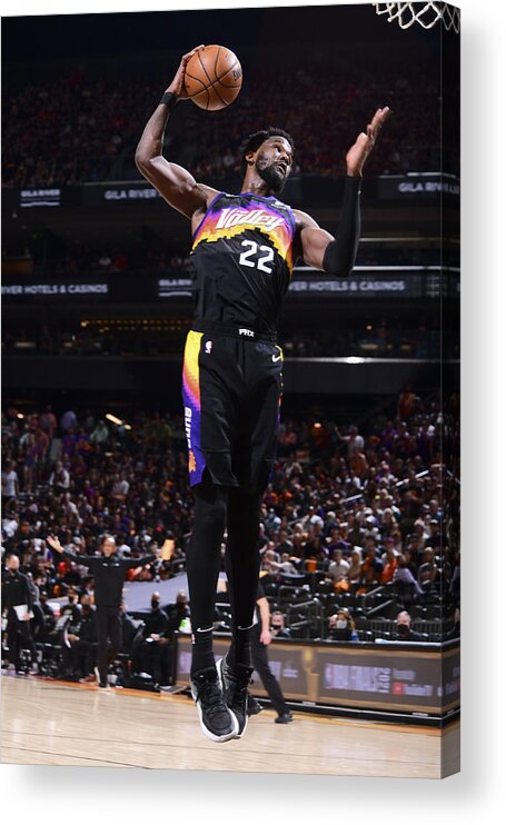 Deandre Ayton Acrylic Print featuring the photograph 2021 NBA Playoffs - LA Clippers v Phoenix Suns by Michael Gonzales