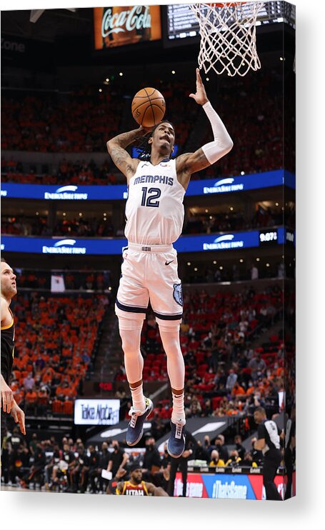 Ja Morant Acrylic Print featuring the photograph 2021 NBA Playoffs - Memphis Grizzlies v Utah Jazz by Joe Murphy