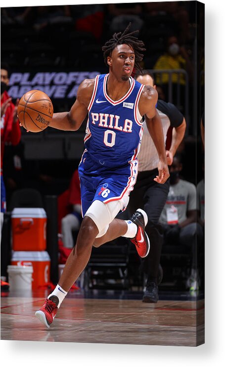 Tyrese Maxey Acrylic Print featuring the photograph 2021 NBA Playoffs - Philadelphia 76ers v Washington Wizards by Ned Dishman