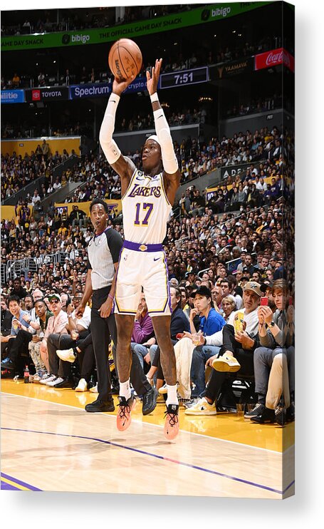 Dennis Schroder Acrylic Print featuring the photograph 2023 NBA Playoffs - Golden State Warriors v Los Angeles Lakers by Andrew D. Bernstein
