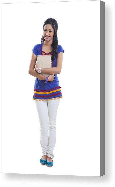 People Acrylic Print featuring the photograph Portrait of college girl with book smiling #3 by IndiaPix/IndiaPicture