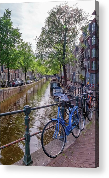 Travel Acrylic Print featuring the photograph Typical buildings, canal and bikes in Amsterdam, Netherlands #4 by Elenarts - Elena Duvernay photo