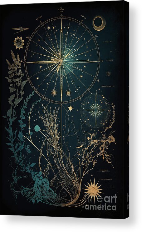 Series Acrylic Print featuring the digital art Vintage star chart #3 by Sabantha