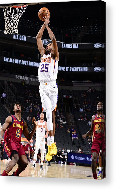 Mikal Bridges Acrylic Print featuring the photograph Cleveland Cavaliers v Phoenix Suns #4 by Barry Gossage