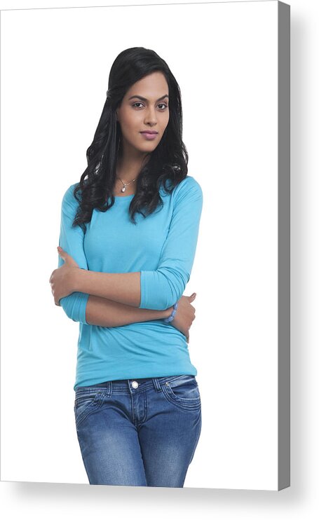 Hiding Acrylic Print featuring the photograph Portrait of a young woman #4 by Sudipta Halder