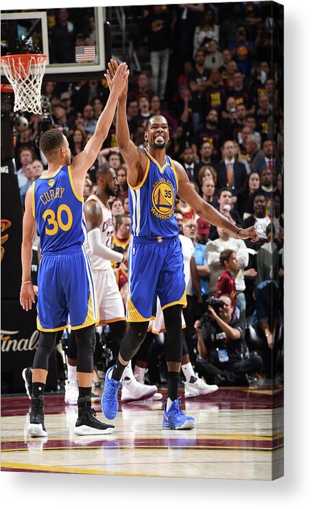 Playoffs Acrylic Print featuring the photograph Stephen Curry and Kevin Durant by Andrew D. Bernstein