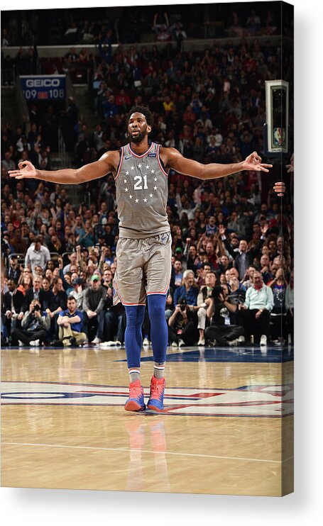 Nba Pro Basketball Acrylic Print featuring the photograph Joel Embiid by David Dow