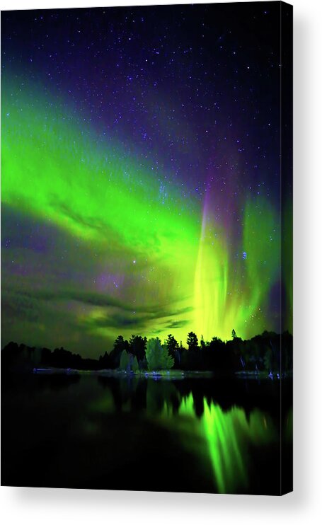 Northern Lights Acrylic Print featuring the photograph Northern Lights over Boulder Lake #7 by Shixing Wen