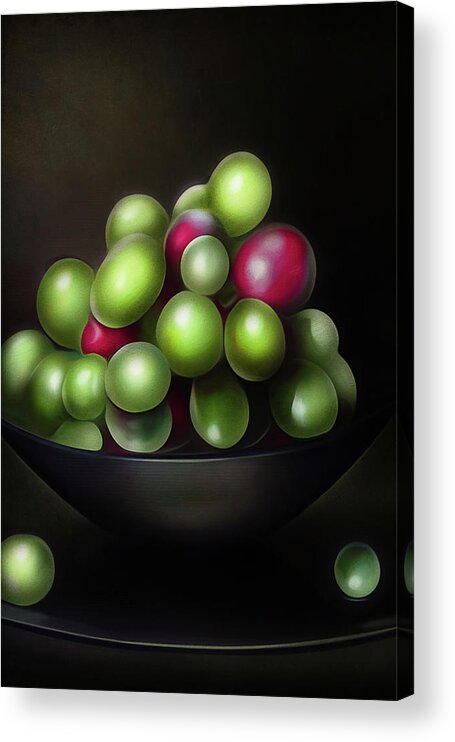 Watercolor Acrylic Print featuring the digital art A Bowl of Grapes by Reynaldo Williams