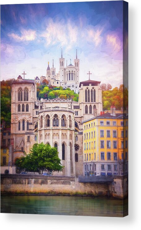 Lyon Acrylic Print featuring the photograph A Tale of Two Churches Lyon France by Carol Japp