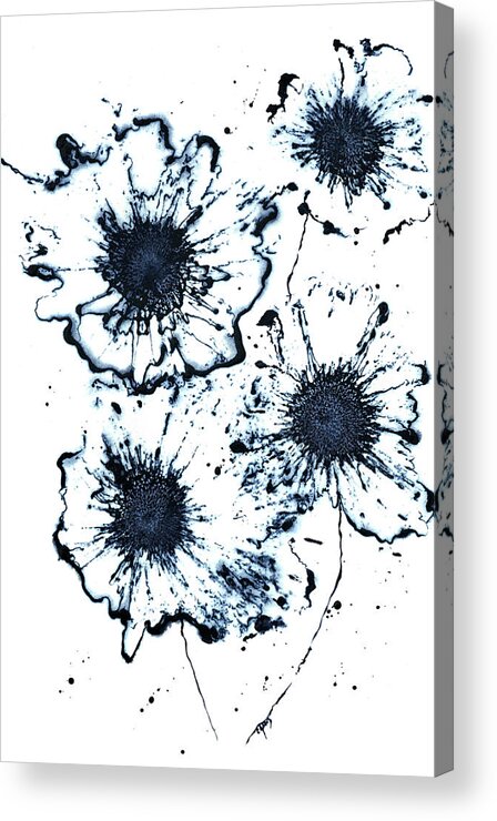 Abstract Flowers Acrylic Print featuring the painting Abstract Flowers Navy Blue by Catherine Jeltes