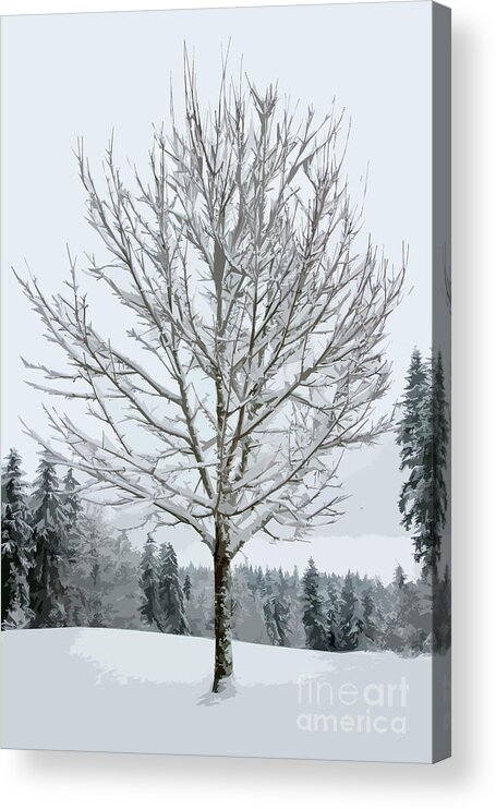 Snow Acrylic Print featuring the digital art Abstract Snow Covered Tree by Kirt Tisdale