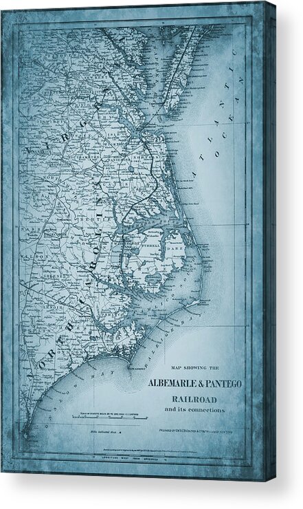 Albemarle And Pantego Railroad Map Acrylic Print featuring the photograph Albemarle and Pantego Railroad Vintage Map 1887 Blue by Carol Japp