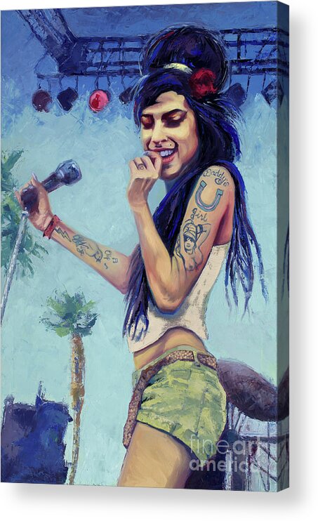 Coachella Acrylic Print featuring the painting Amy Winehouse Coachella Festival, 2017 by PJ Kirk
