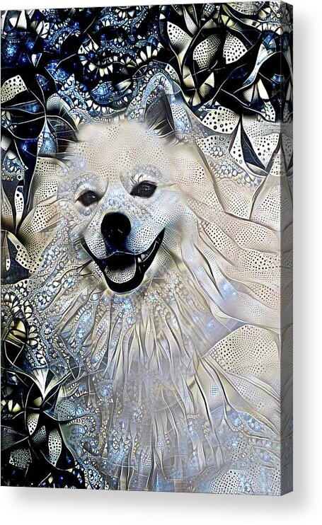 American Eskimo Dog Acrylic Print featuring the mixed media An Eskie Dog Named LJ by Peggy Collins