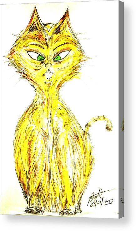 Cats Acrylic Print featuring the drawing Annoyed Tabby by Brent Knippel