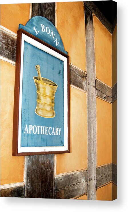 Apothecary Sign Photo Acrylic Print featuring the photograph Apothecary Sign Old Salem NC by Bob Pardue