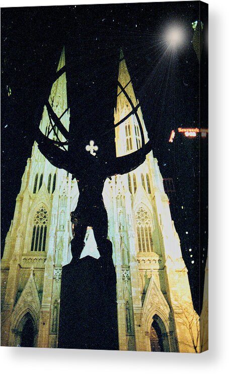 Night Acrylic Print featuring the digital art Atlas and St. Patrick's Cathedral by Russel Considine