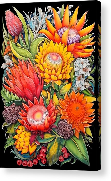 Colourful Flowers Acrylic Print featuring the digital art Australian Funky Wildfowers by Lorraine Kelly