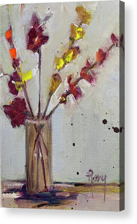 Fall Art Acrylic Print featuring the painting Autumn Leaves in a Vase by Roxy Rich