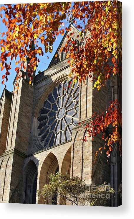 Durham Cathedral Acrylic Print featuring the photograph Autumn view of Durham Cathedral rose window by Bryan Attewell