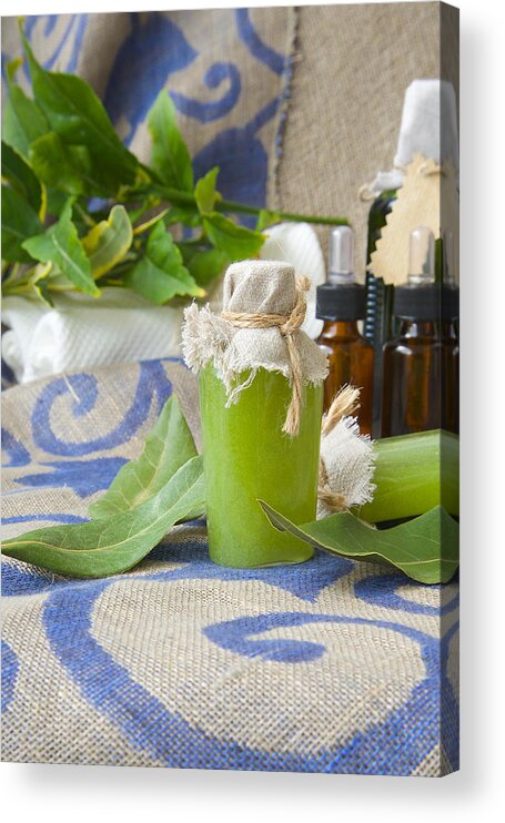 Hair Care Acrylic Print featuring the photograph Bay leaf body scrub by TolikoffPhotography