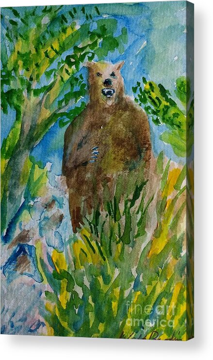 Watercolor Wildlife Bear Painting Acrylic Print featuring the painting Bear standing by Walt Brodis