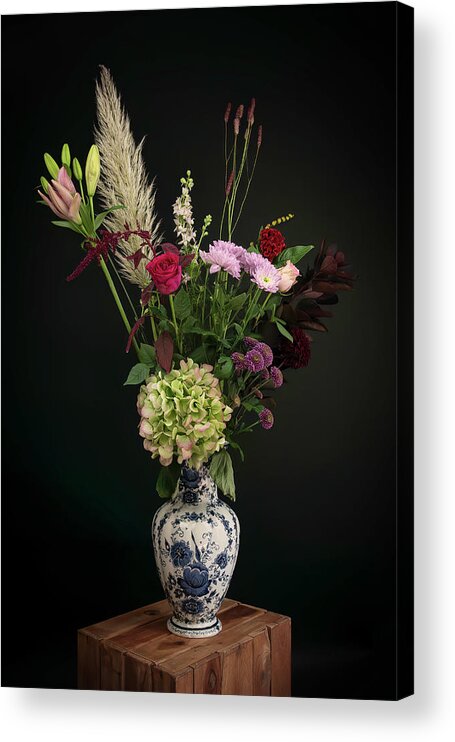 Bouquet Acrylic Print featuring the photograph Beautiful picking bouquet in Dutch Delft blue by Marjolein Van Middelkoop