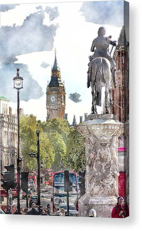 Big Ben Acrylic Print featuring the digital art Big Ben and King George by SnapHappy Photos