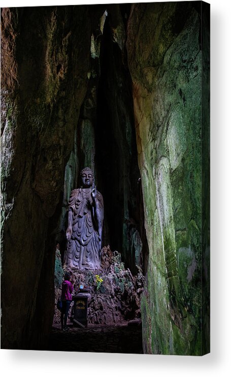 Ancient Acrylic Print featuring the photograph Big Buddha Inside Marble Mountain by Arj Munoz