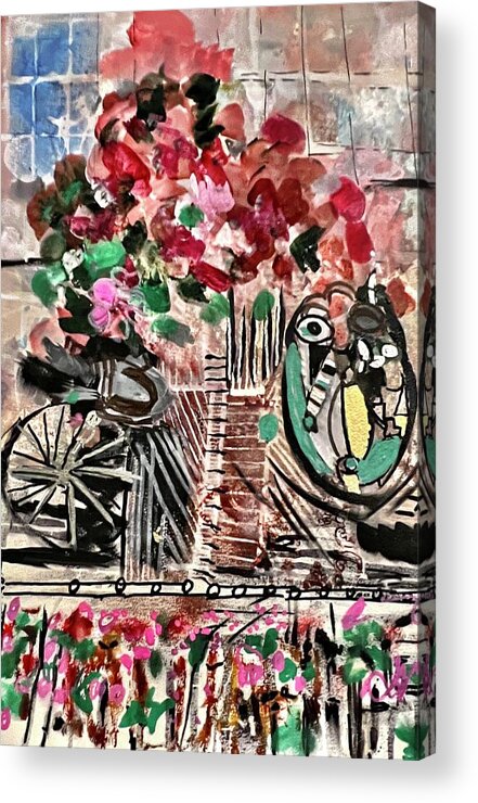  Acrylic Print featuring the painting Bike Parking by Tommy McDonell