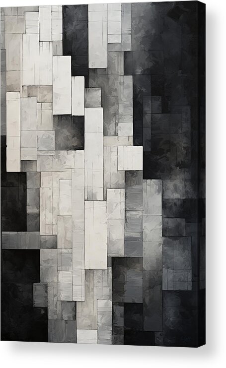 Black And Gray Acrylic Print featuring the painting Black and White Geometric Art by Lourry Legarde