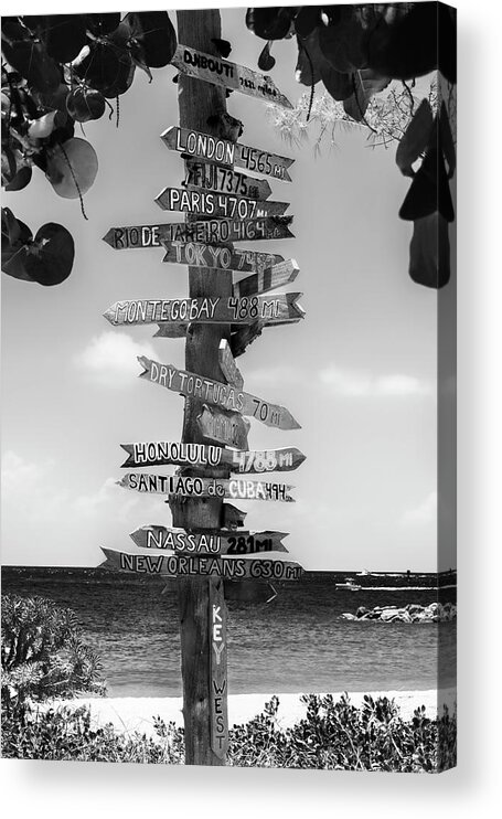 Florida Acrylic Print featuring the photograph Black Florida Series - Destination Signs by Philippe HUGONNARD