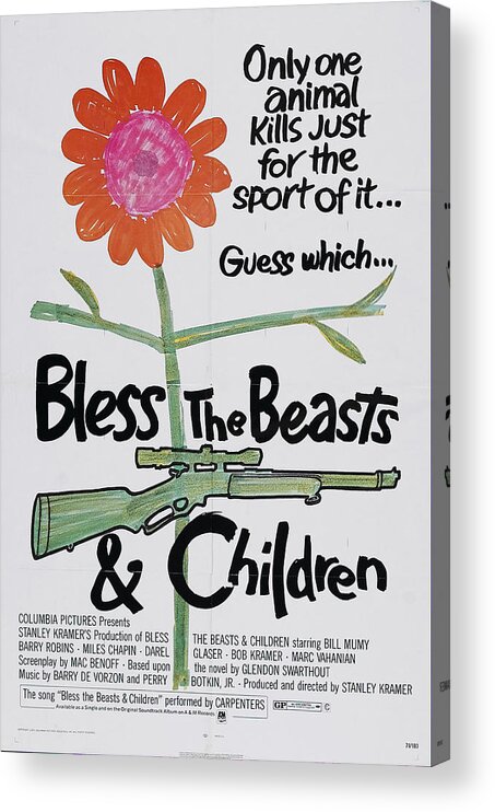 Bless Acrylic Print featuring the mixed media ''Bless the Beasts and Children'', 1971 by Movie World Posters