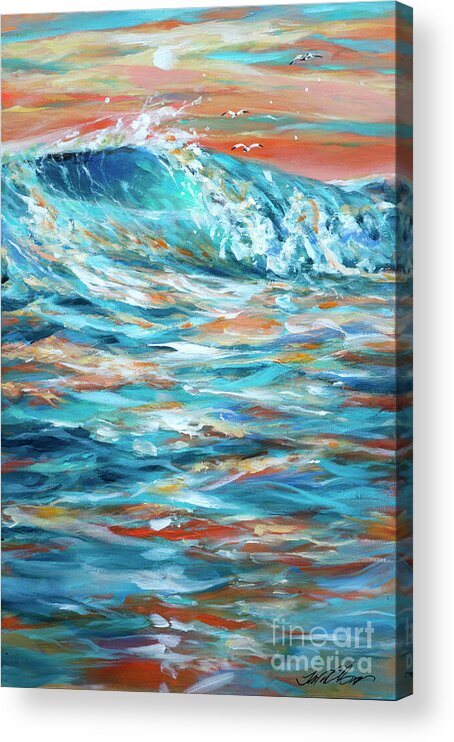 Surf Acrylic Print featuring the painting Bodysurfing at Sunset by Linda Olsen
