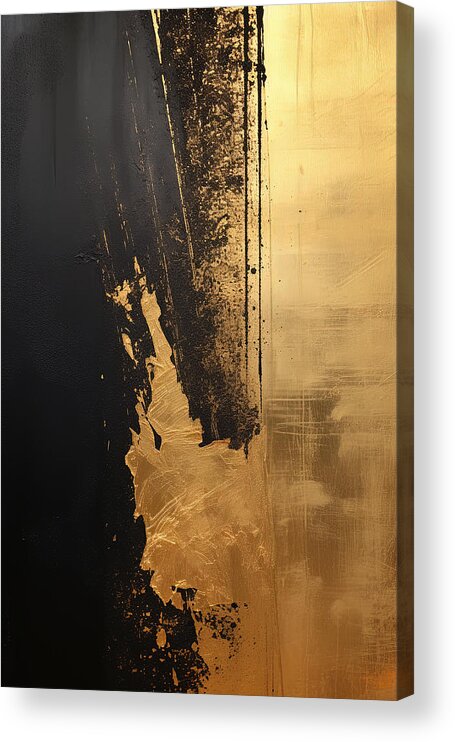 Black And Gold Art Acrylic Print featuring the painting Brushstroke of Intrigue - Modern Black Room Decor Ideas by Lourry Legarde