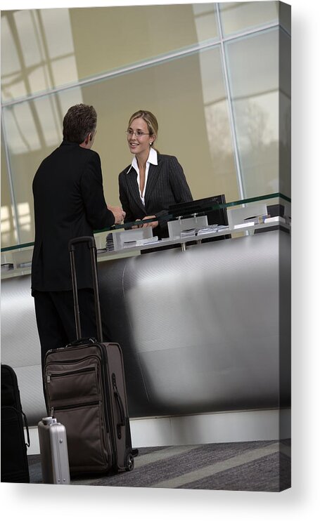 Working Acrylic Print featuring the photograph Businessman at airport by Comstock Images