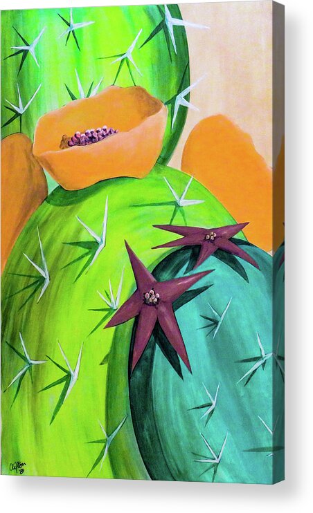 Cactus Acrylic Print featuring the painting Cactus Star Bright by Ted Clifton