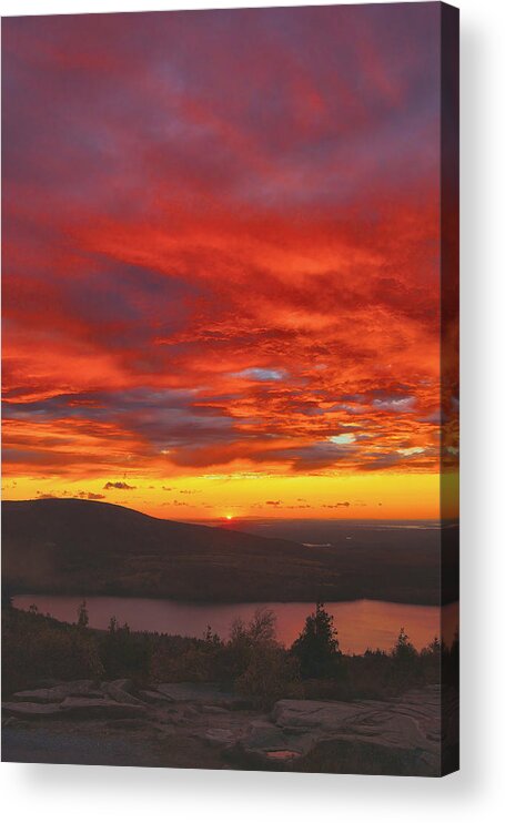 Sunset Acrylic Print featuring the photograph Cadillac Mountain Sunset Expolosion by Stephen Vecchiotti