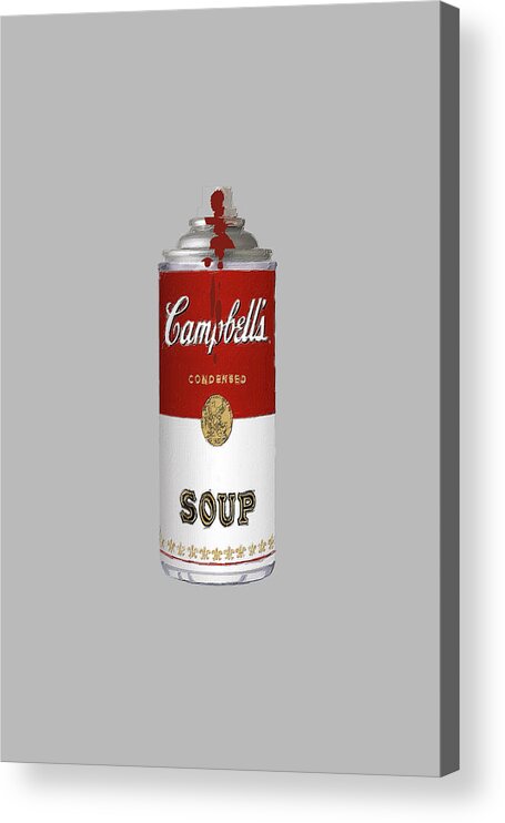 Purple Acrylic Print featuring the painting Campbell's Soup Spray Paint Pop T-Shirt by Tony Rubino