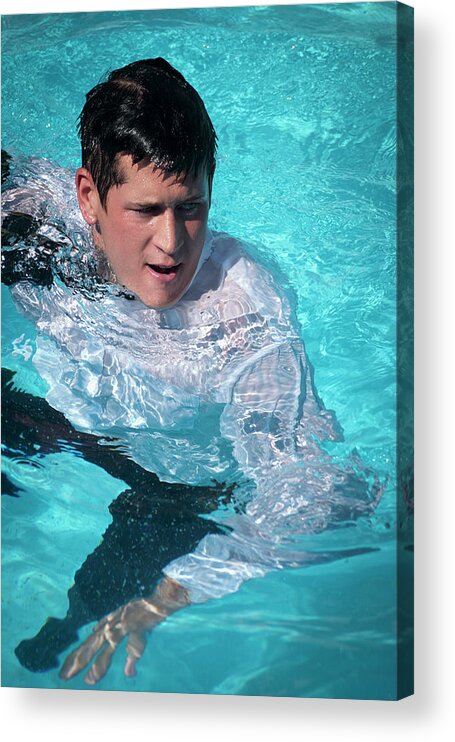 Dv8ca Acrylic Print featuring the photograph Caz in the pool, suited by Jim Whitley