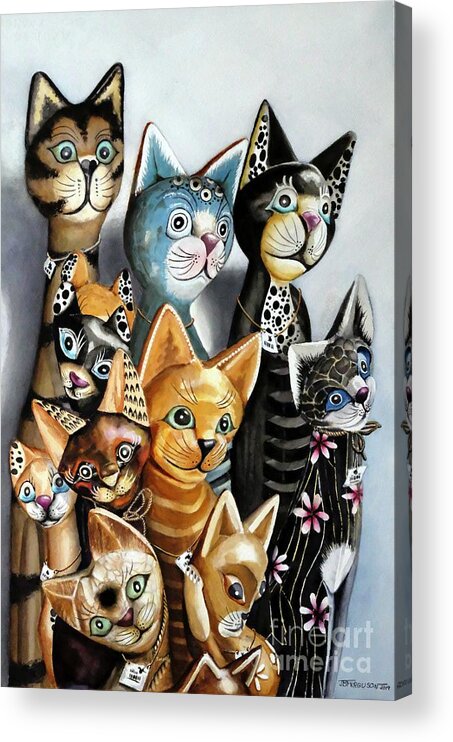 Cat Acrylic Print featuring the painting Cheaper by the Dozen by Jeanette Ferguson